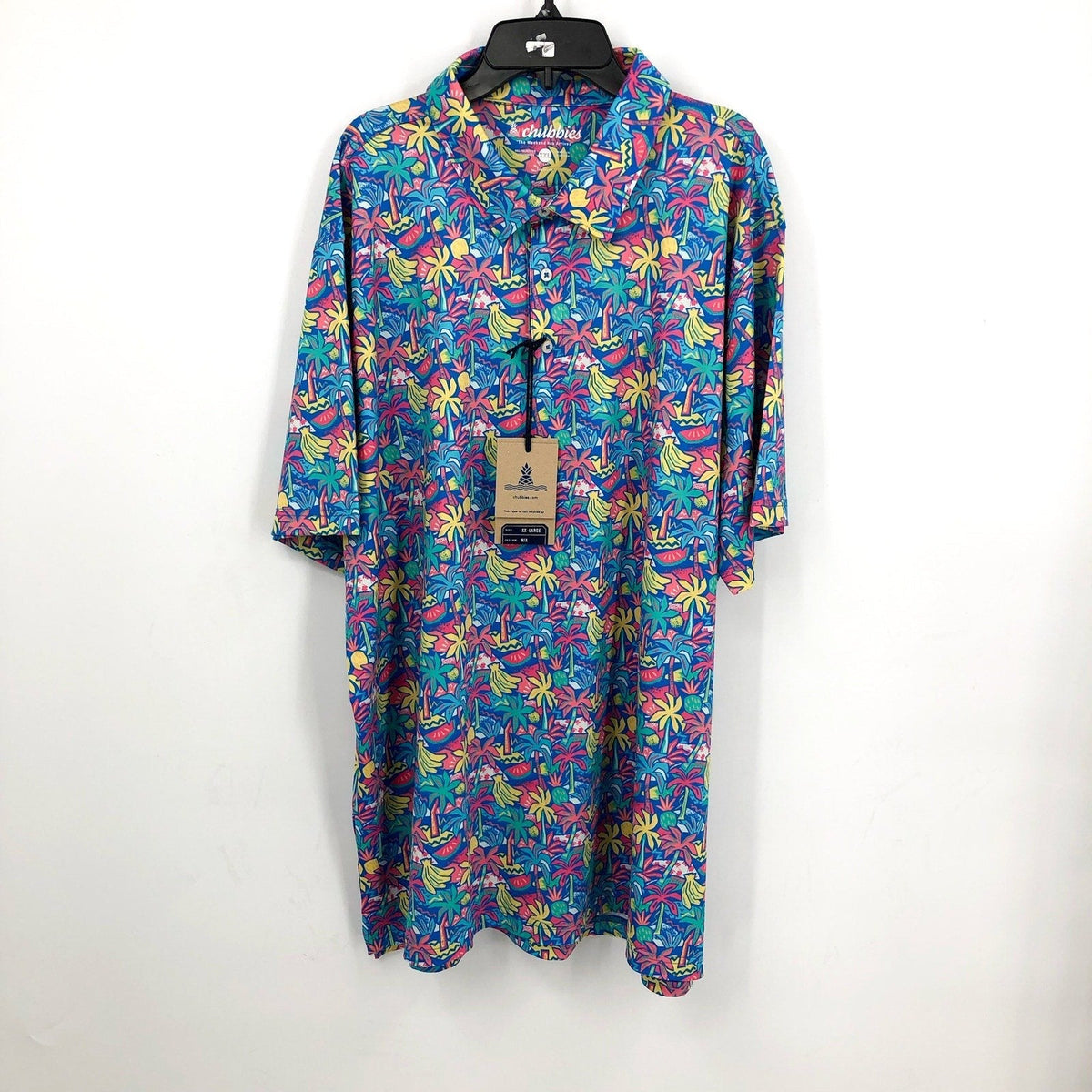 CHUBBIES Mens Performance Polo Shirt XXL Blue Tropical Bunch Short Sleeve NWT