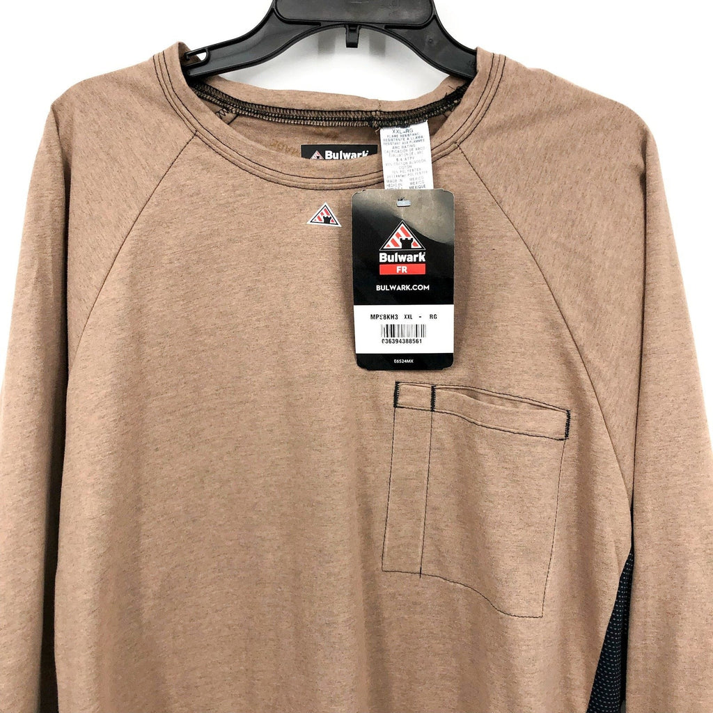 BULWARK Men’s FR Long Sleeve Shirt XXL Khaki Black Chest Pocket Base Layer NWT