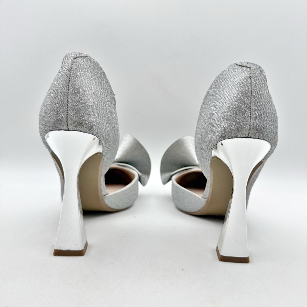 Blue by Betsey Johnson Womens Nobble High Heels Size 8 M Silver Bow NWOB