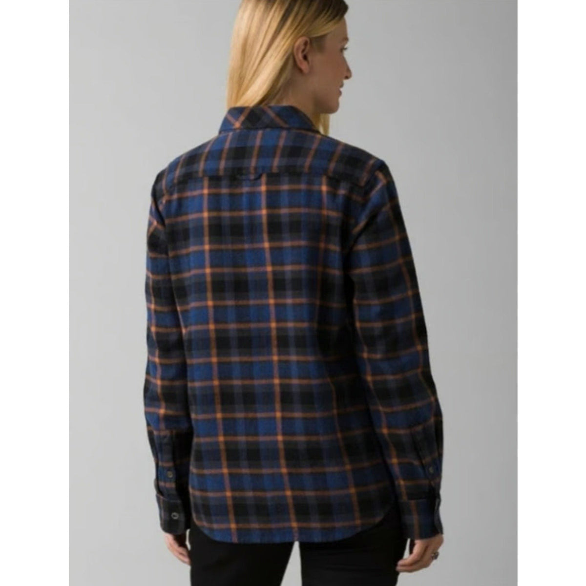PRANA Women's Golden Canyon Flannel Shirt Large Rich Sapphire Plaid NWT