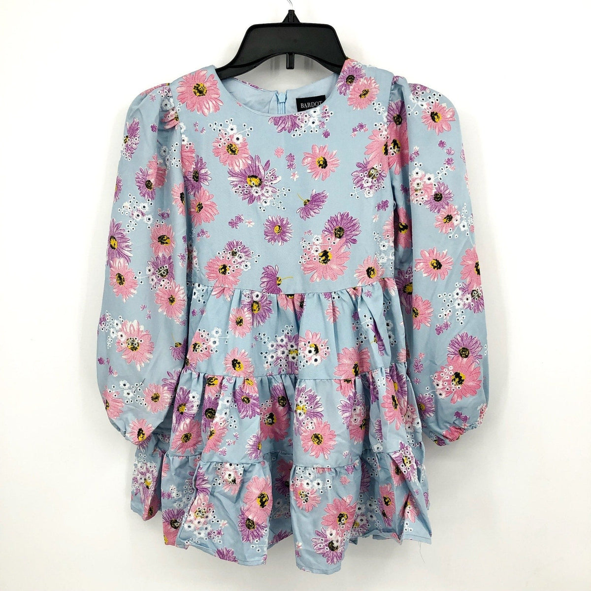 BARDOT Girls Ella Broderie Dress Size 8 Blue Floral Size Long Sleeve NWT
