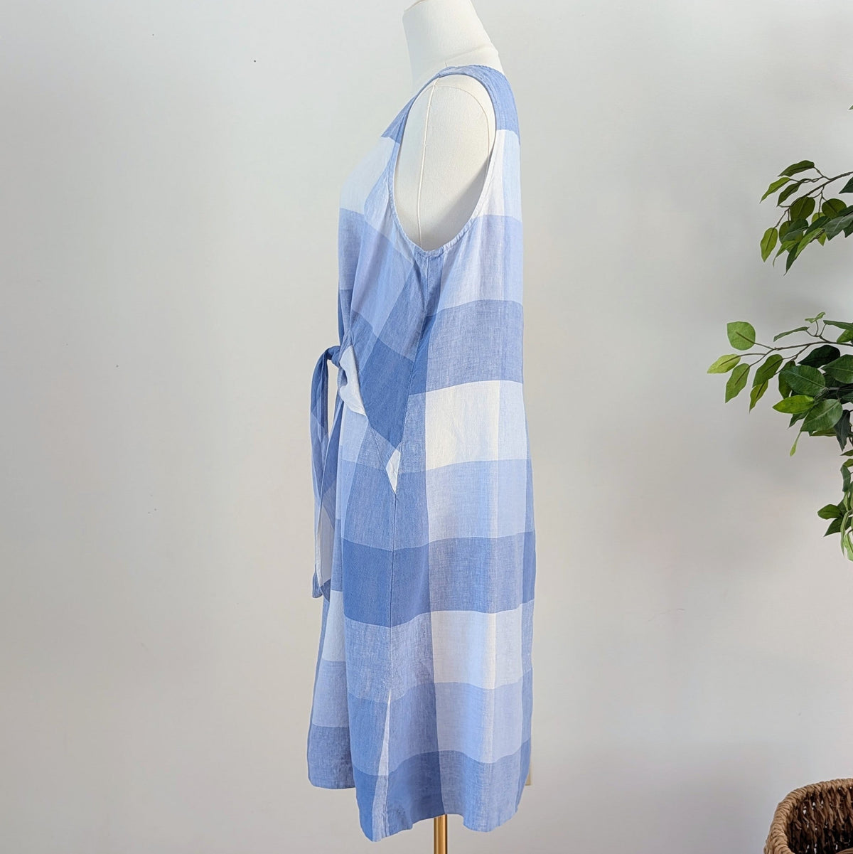 J.Jill Love Linen Gingham Tie-Waist Dress - L