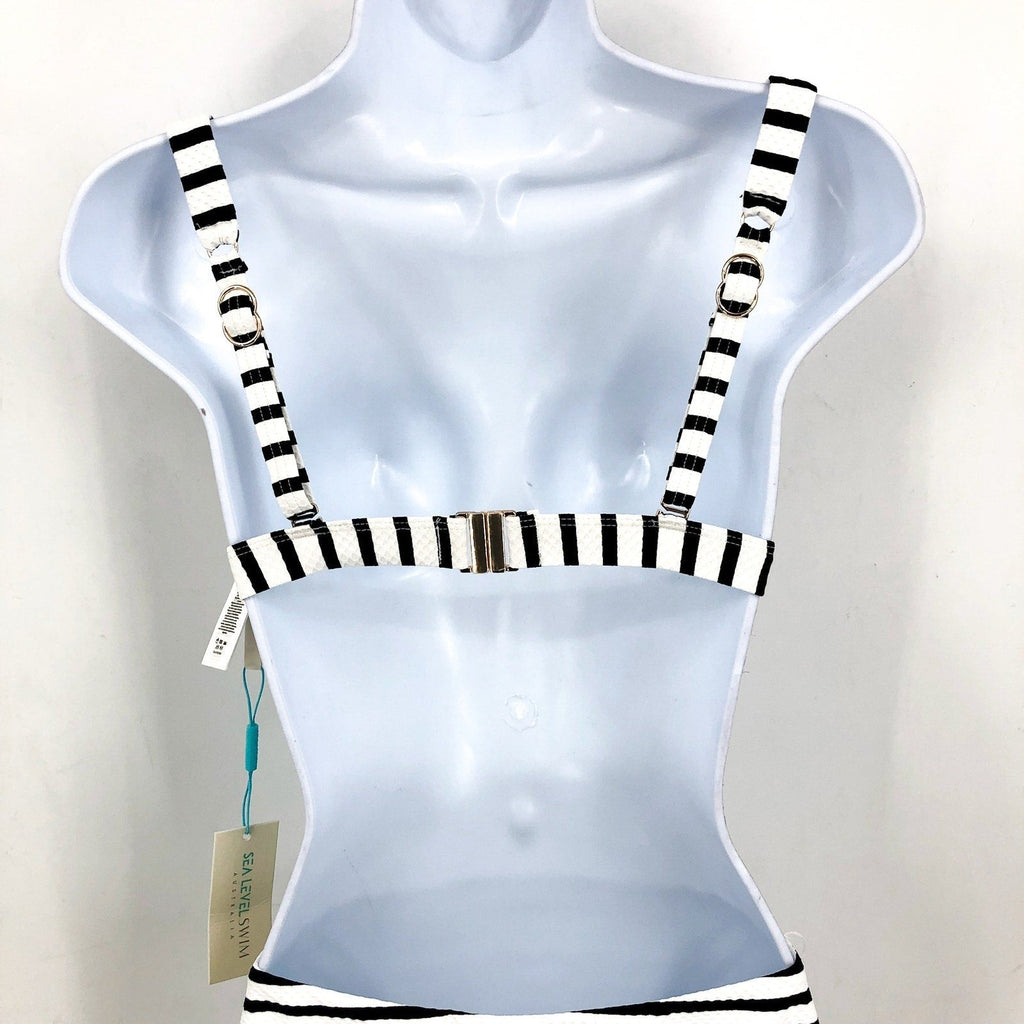 SEA LEVEL SWIM Amalfi Longline Top Bottom Bikini Size 6 Black White Striped NWT