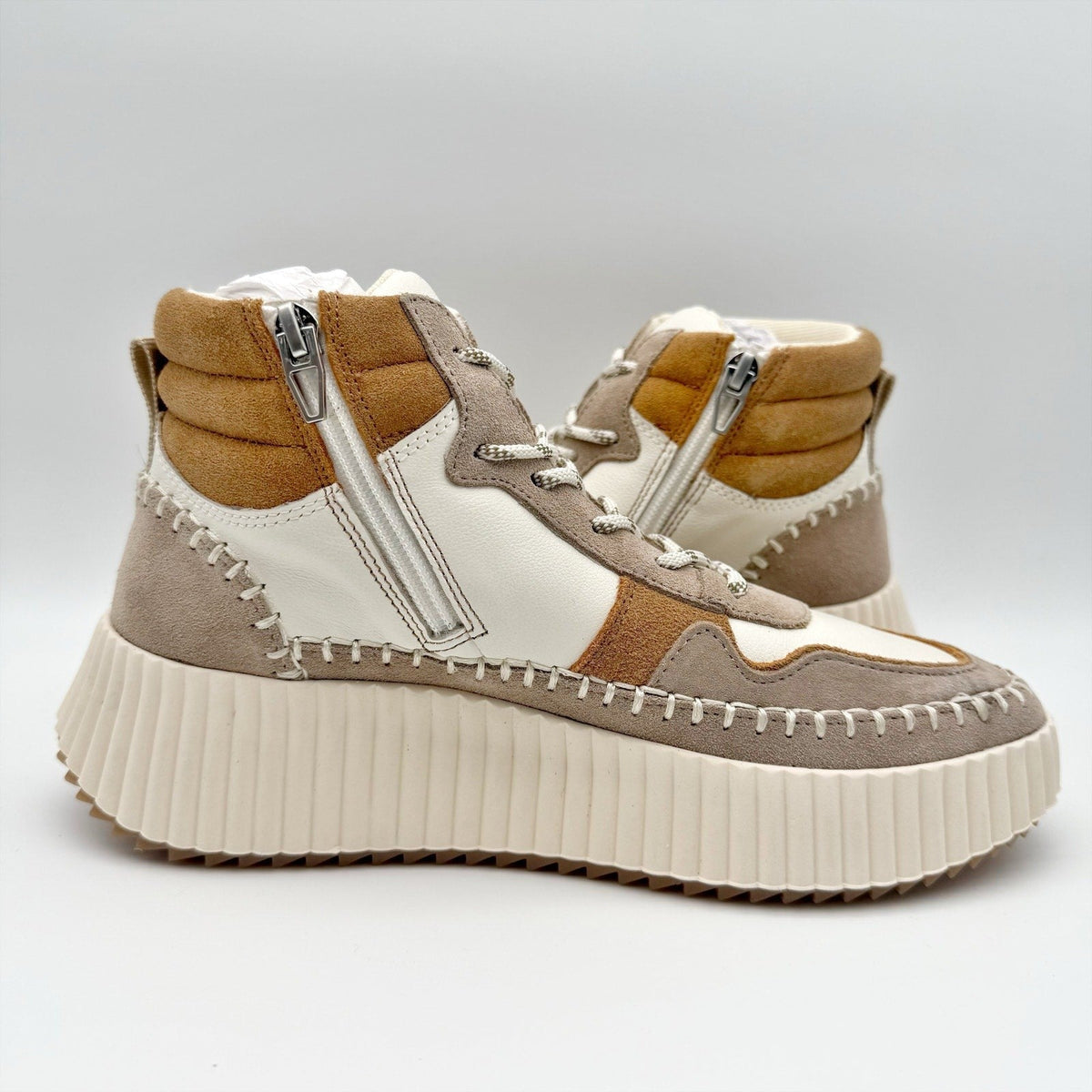 Dolce Vita Womens Daley Hi-Top Casual Sneakers Size 7.5 M Tan White Suede NIB