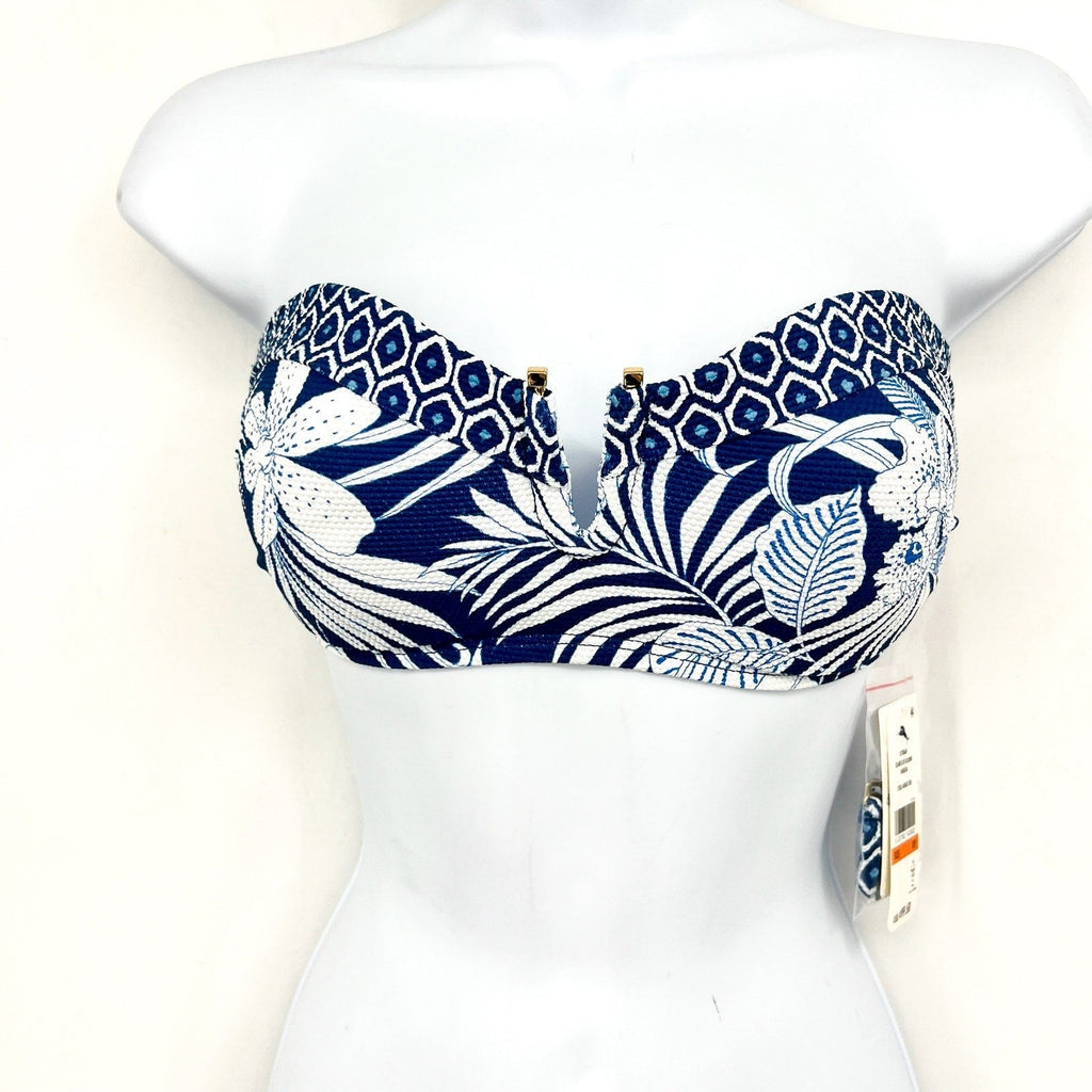 TOMMY BAHAMA Island Cays Blooms Bandeau Bikini Top Small Indigo Tide NWT