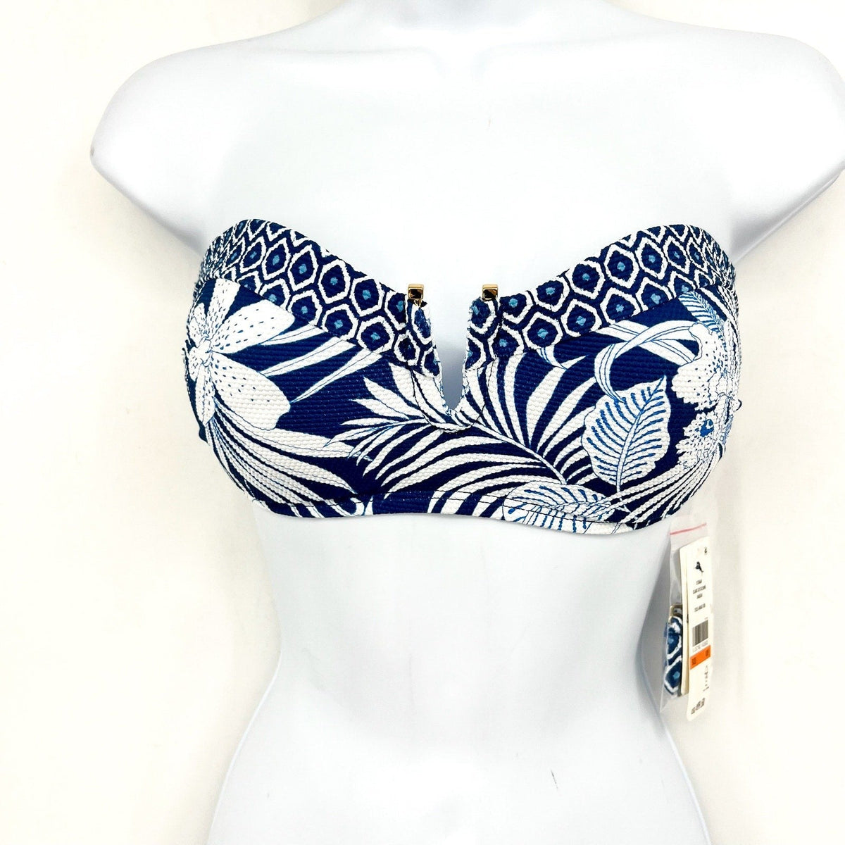 TOMMY BAHAMA Island Cays Blooms Bandeau Bikini Top Small Indigo Tide NWT