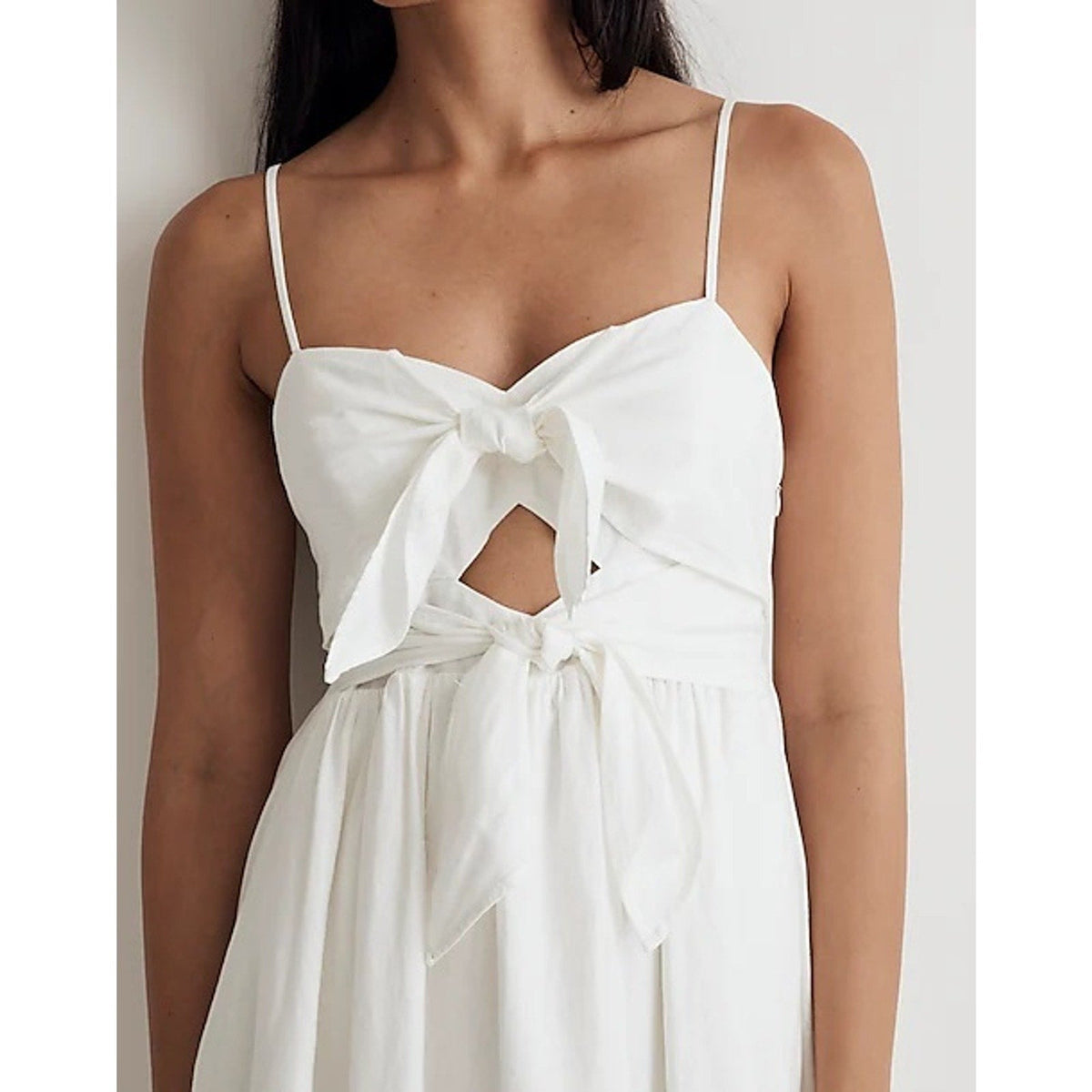 MADEWELL Sweetheart Midi Tank Dress Size 4 White Double-Tie Cutout NL181 NWT