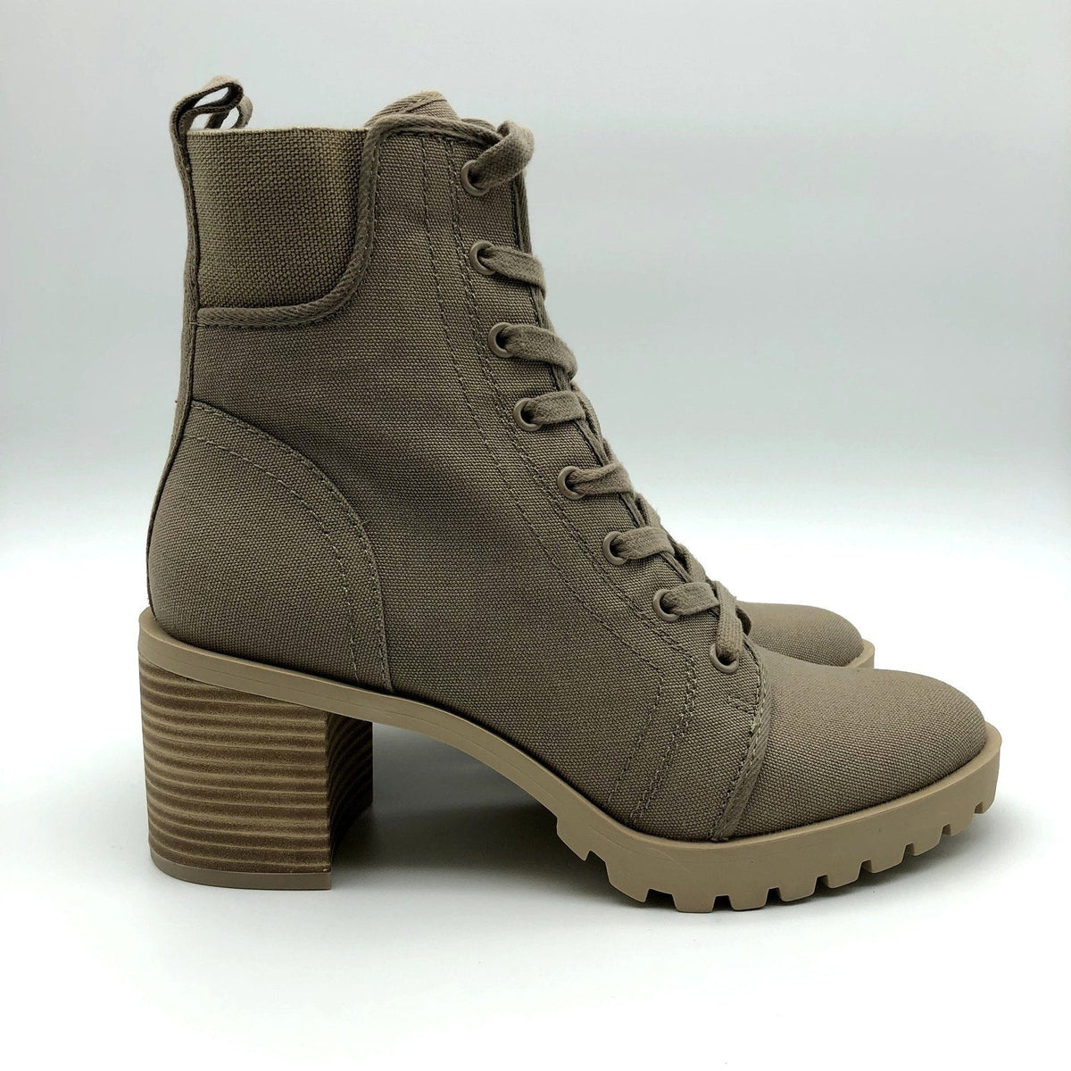 Dolce Vita Womens Combat Boots Size 9 Tan Canvas Stacked Heel NWOB