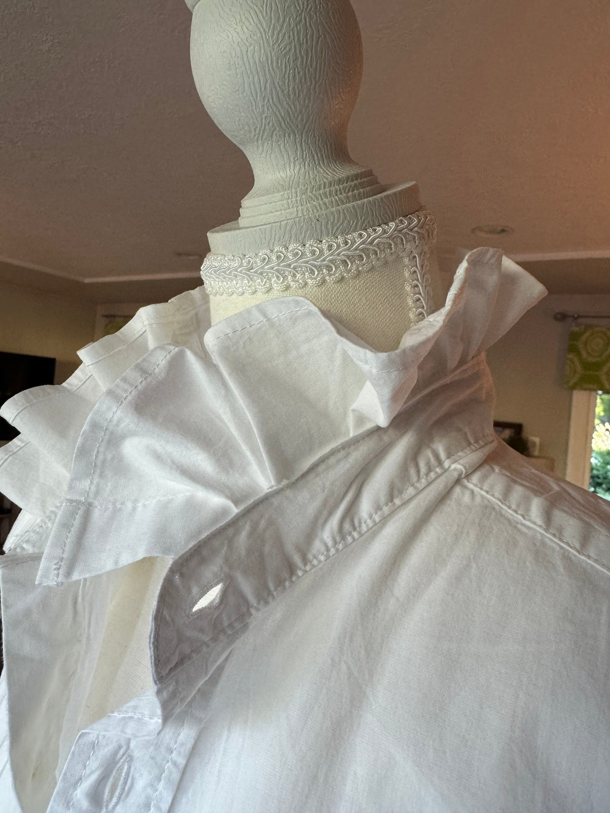 Bailey - White - Brand New Gap Upcycled Men's shirt with Ruffle Collar Short Sleeve