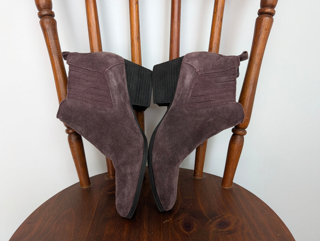 Crown Vintage Plum Suede Heeled Ankle Boots - 8.5
