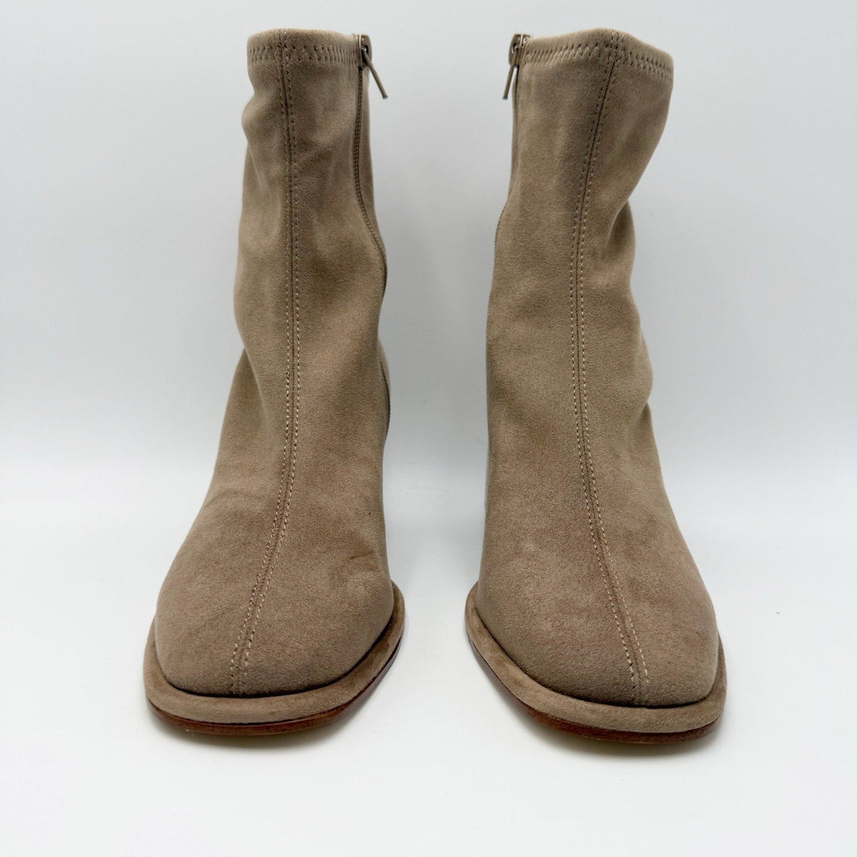 Steve Madden Womens Pammy Heel Ankle Booties Size 6 Taupe Tan Suede NIB