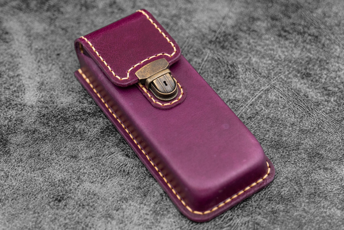 The Old School - Leather Molded Pen Case for 3 Pens - Purple