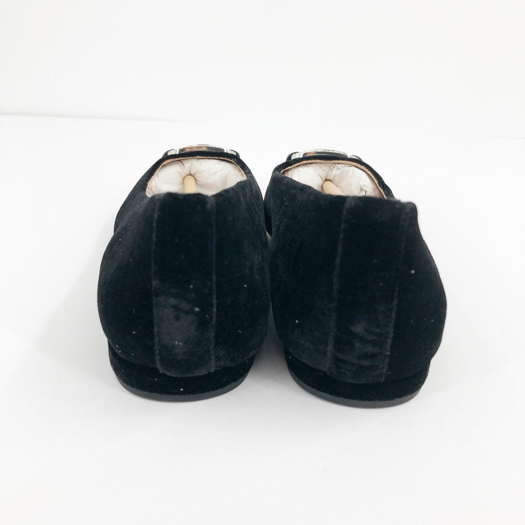LAUREN RALPH LAUREN Lilah Velvet Ballet Flat Size 6 Black Pointed Toe Logo NWOB