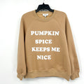 GILLI Pumpkin Spice Keeps Me Nice Crew Sweatshirt Medium Petite Tan NWT