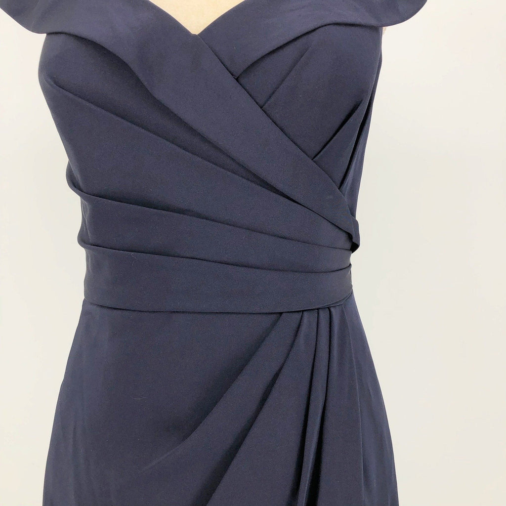 LA FEMME 25206 Jersey Column Gown 2 Navy Blue Off-the-Shoulder Ruched NWOT