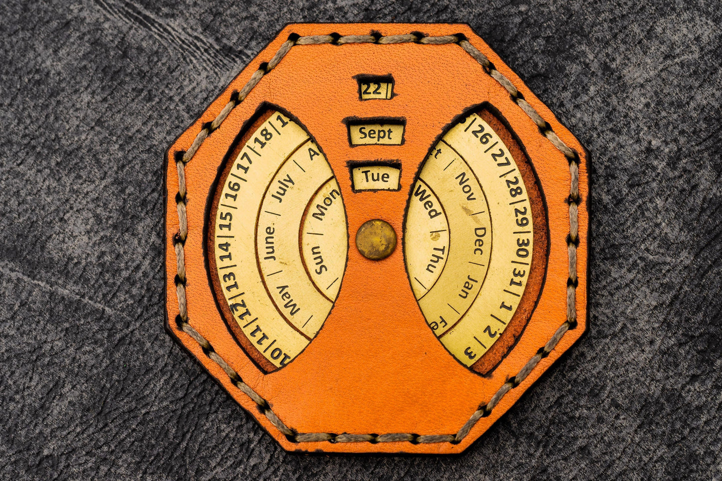 Leather and Brass Perpetual Calendar - Octagon