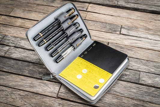 Leather Zippered 5 Slots Pen Case - Crazy Horse Smoky