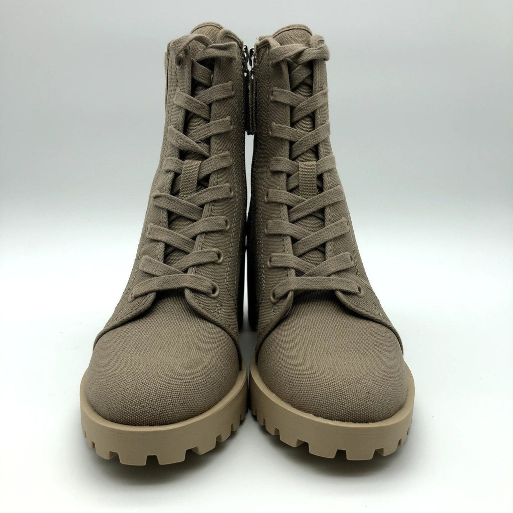 Dolce Vita Womens Combat Boots Size 7.5 Tan Canvas Stacked Heel NWOB
