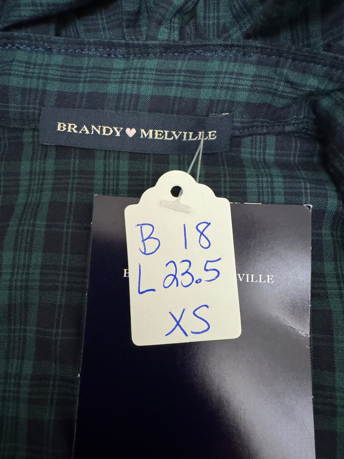 Mini Brandy Drop - Brand New Brandy Melville - Blue and Green Plaid Long Sleeves - XS