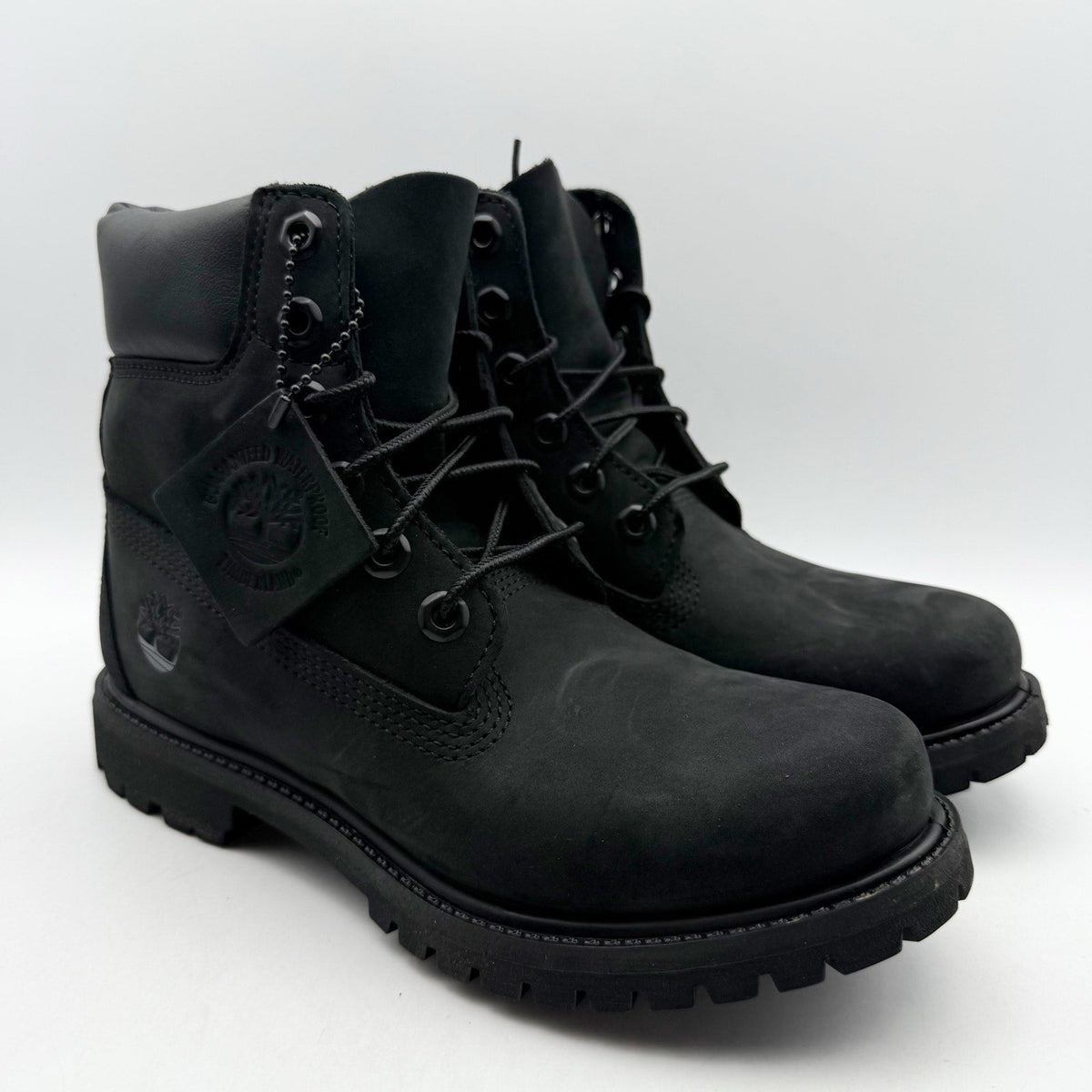 Timberland Premium Womens 6" Ankle Boots Size 6.5 Black Nubuck Leather WP NIB