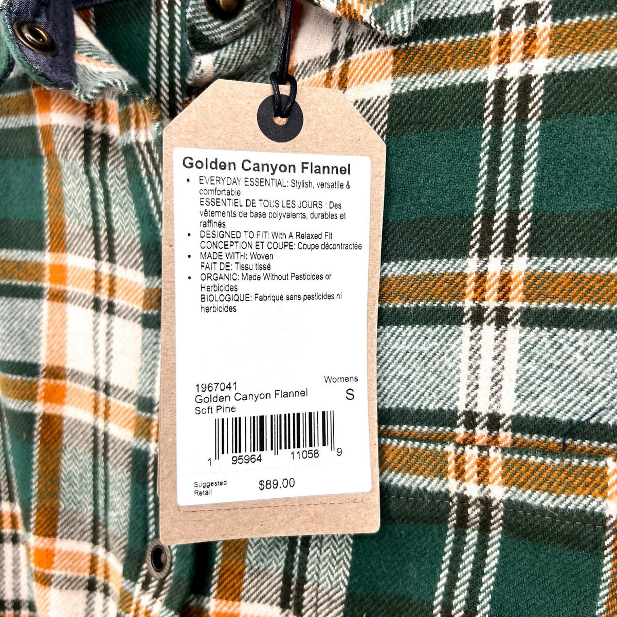 PRANA Women's Golden Canyon Flannel Shirt Small Soft Pine Green Plaid NWT