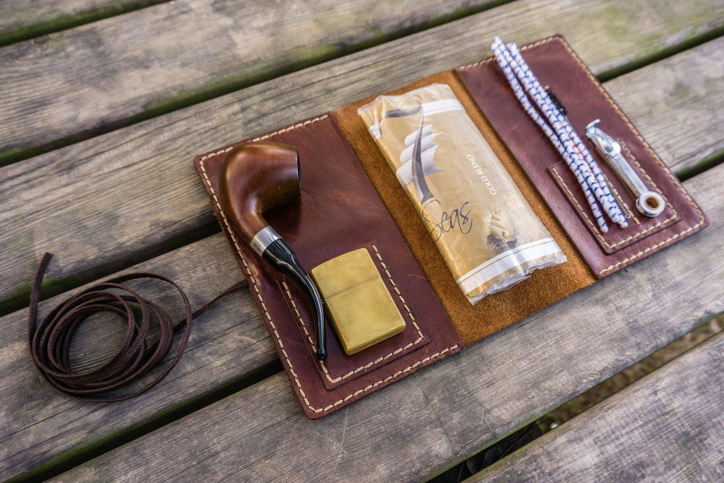 Personalized Leather Pipe Pouch/Pipe Roll - Brown