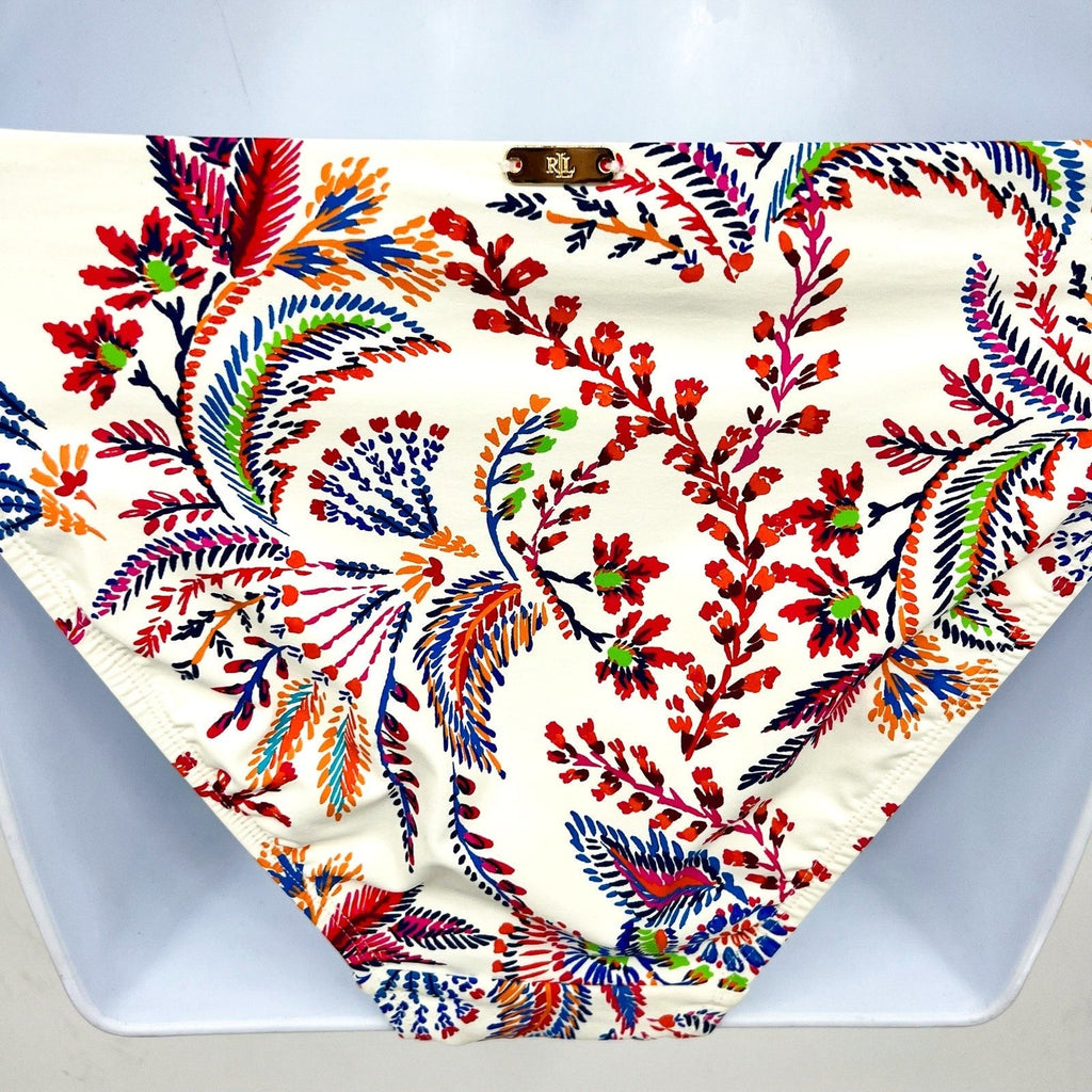 LAUREN RALPH LAUREN Fleurette Hipster Bikini Bottom Size 8 White Twist Side NWT