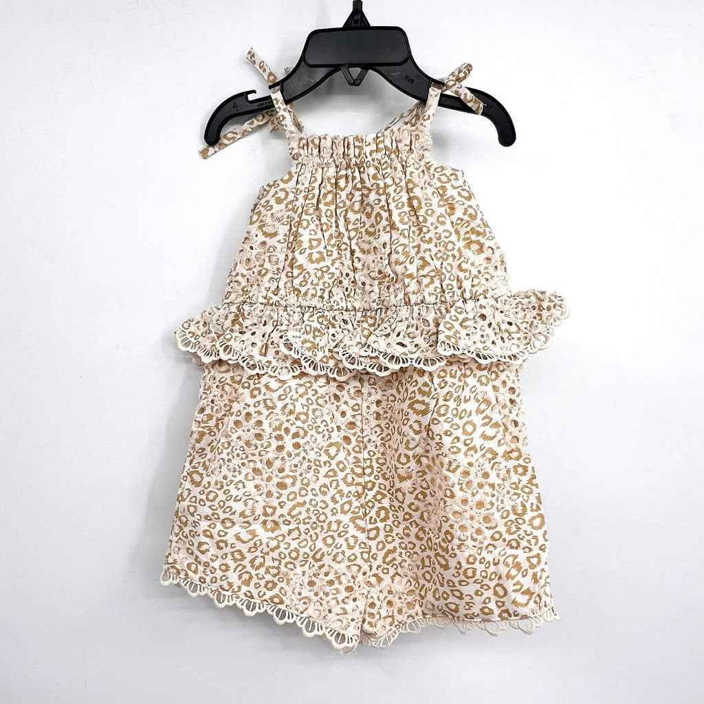 BARDOT Toddler Girl's Leopard Trim Romper Size 2T Beige Peplum NWT