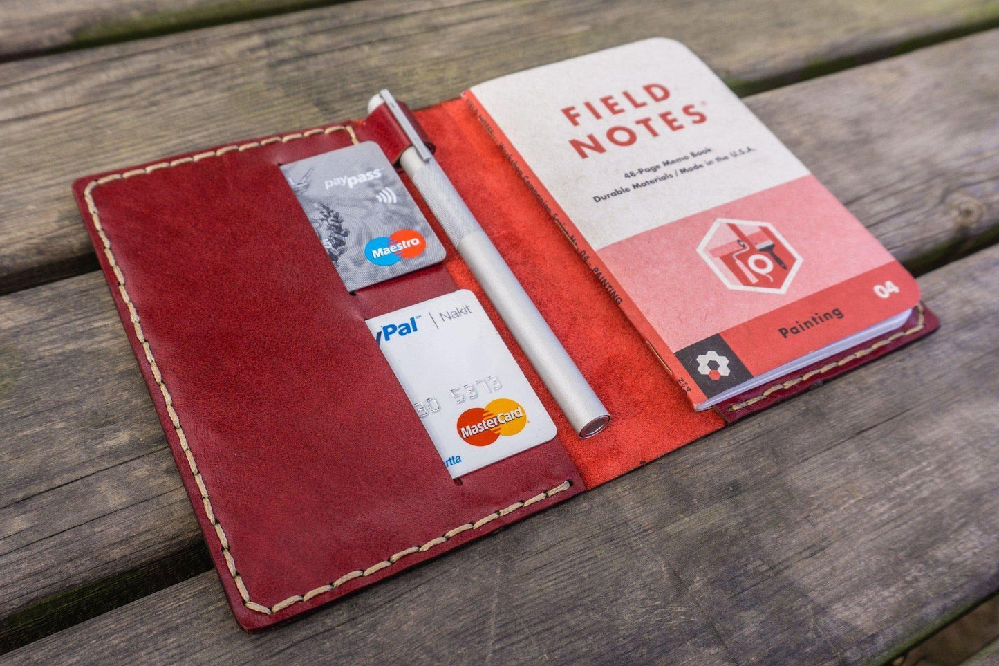 No.33 Personalized Leather Field Notes Cover - Red 1