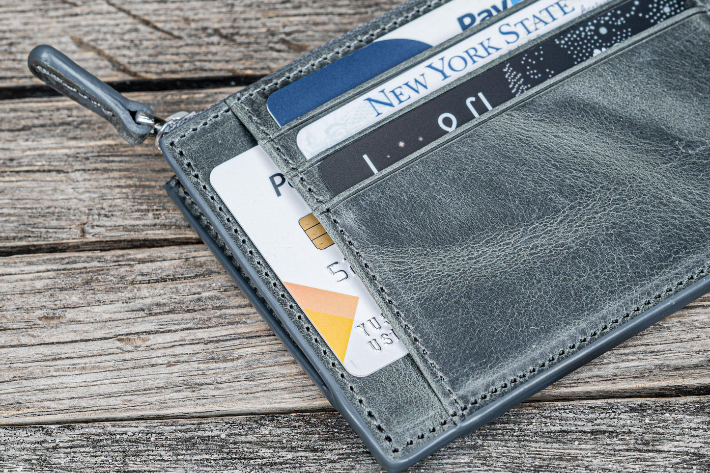 Leather Zippered Mega Mini Wallet - Crazy Horse Smoky