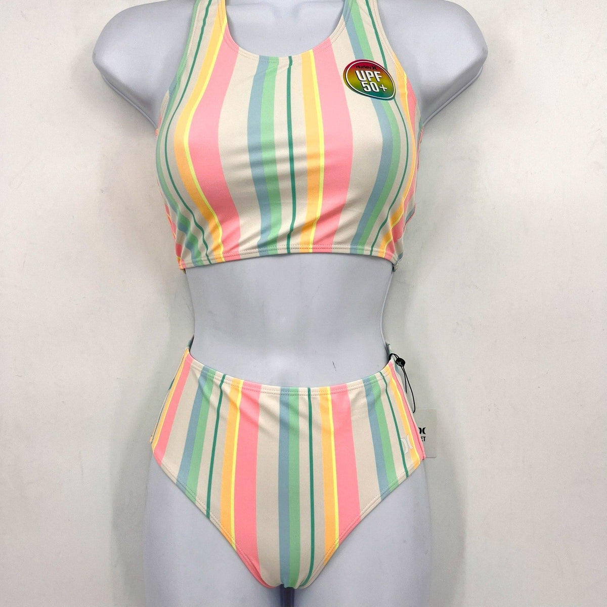 HURLEY Girl's Crossback Tankini 2-Piece Bikini Set Size 8 Pastel Striped NWT