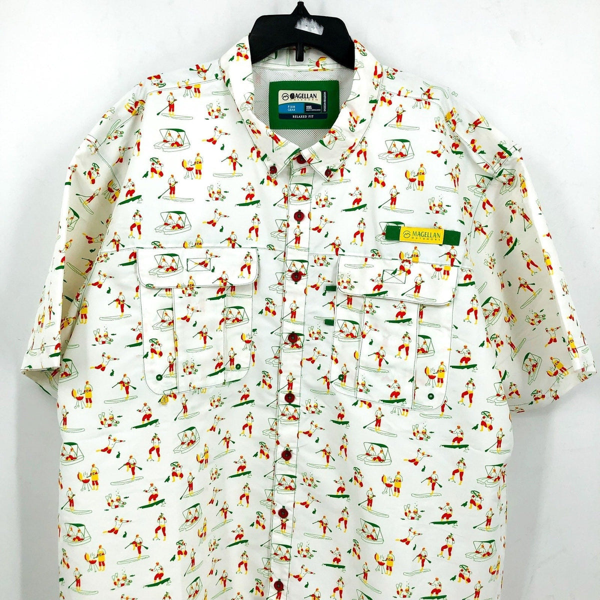 MAGELLAN Mens Life As A Luchador Fishing Shirt 2XL White Print Short Sleeve NWOT