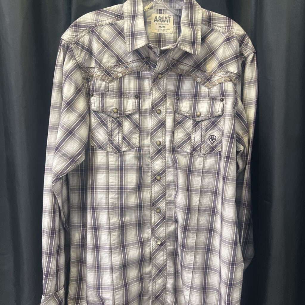 Ariat LS PLaid Embroid Snaps MENS SHIRTS M