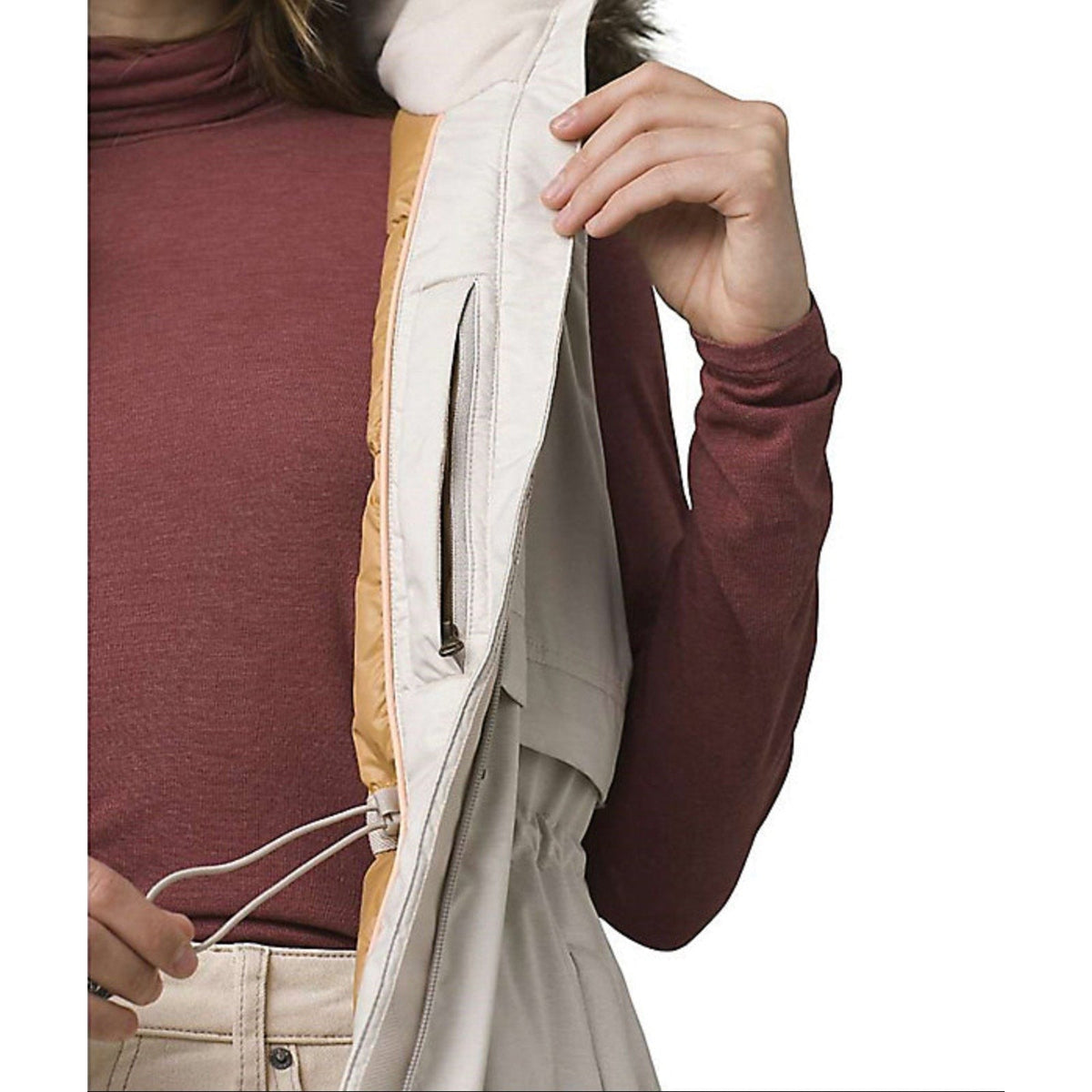 Prana Womens Banajaara Down Vest XS Cream Puffer Hooded Faux Fur NWT $250