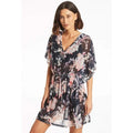 SEA LEVEL Women's Martini Mesh Kaftan Cover Up Small Black Multi Floral NWOT