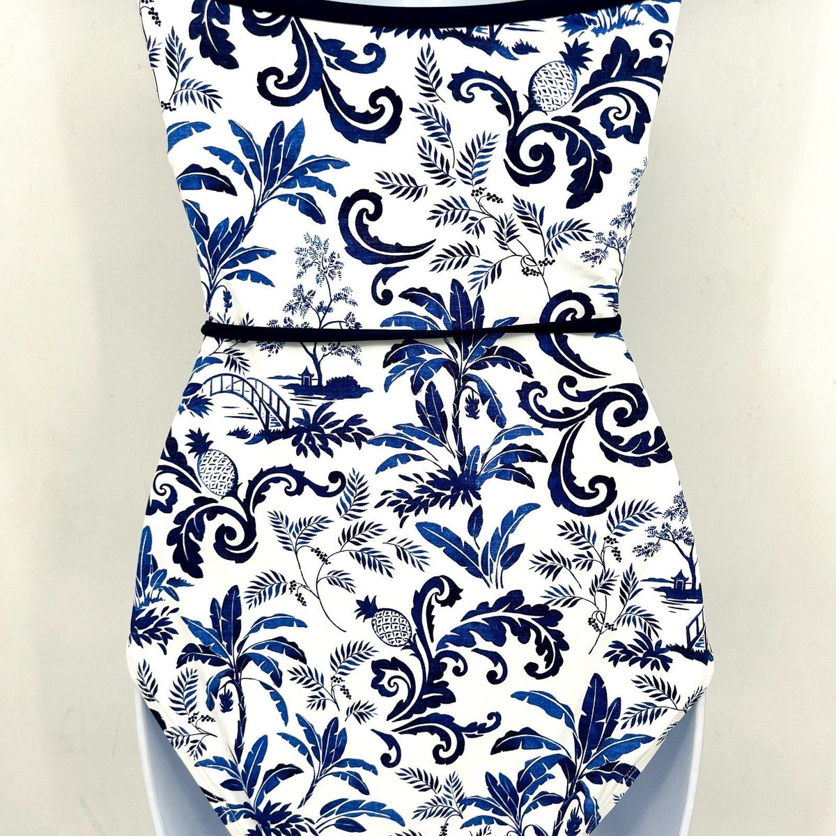 TOMMY BAHAMA Terrazzo Tile Bandeau One Piece Swimsuit Size 4 Blue Floral NWT