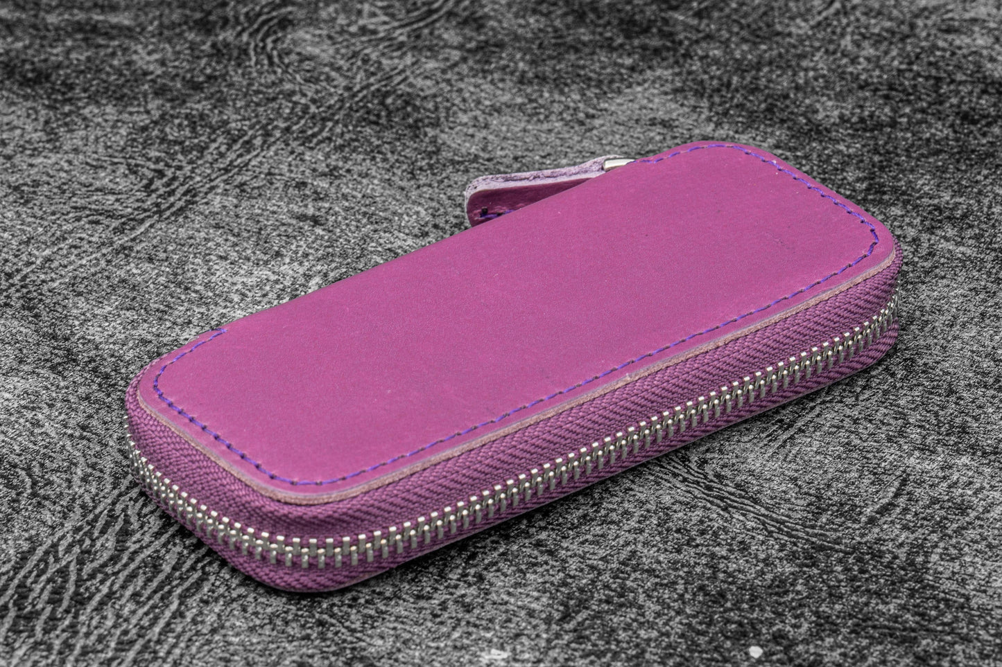 Leather Zippered Double Pen Case for Kaweco - Pocket Pen - Crazy Horse Purple