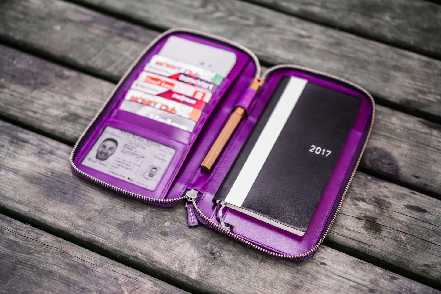 Leather Zippered Hobonichi Weeks Cover - Purple