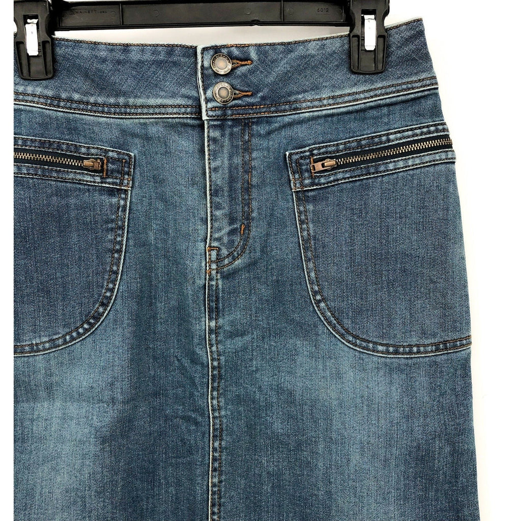 PRANA Women's Broadway Denim Pencil Skirt Size 2 True Blue Organic Cotton NWT