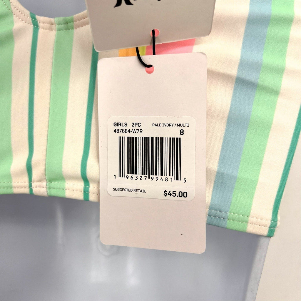 HURLEY Girl's Crossback Tankini 2-Piece Bikini Set Size 8 Pastel Striped NWT