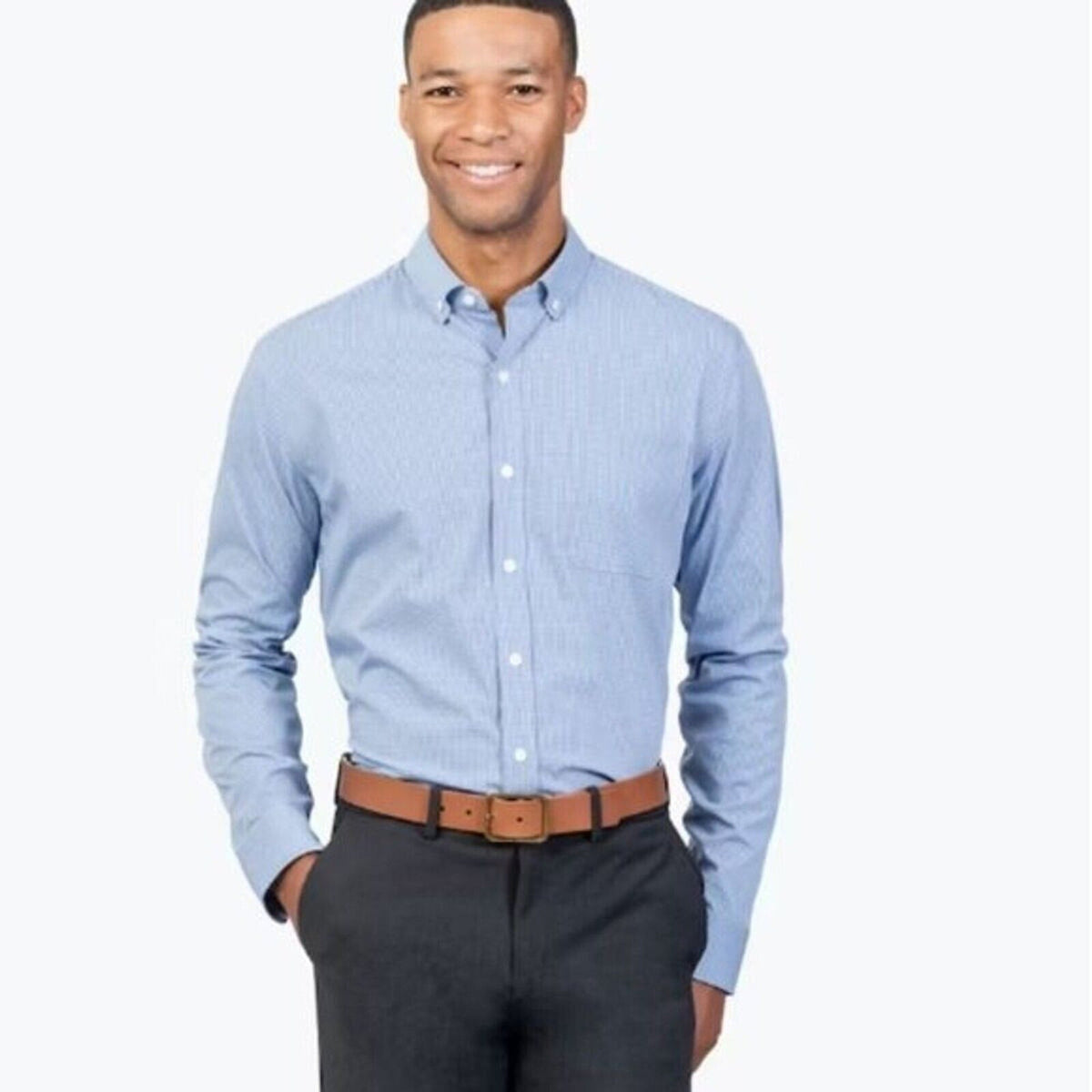 MINISTRY OF SUPPLY Men's Gemini Woven Dress Shirt XXL Slim Solid Blue