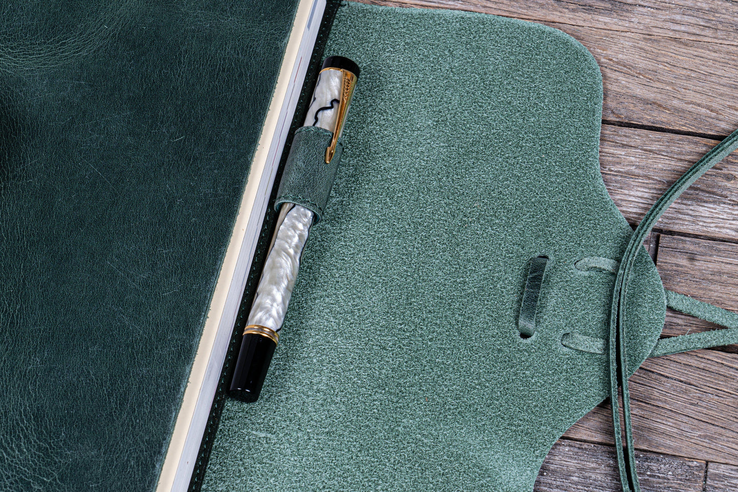 Refillable Leather Wrap Journal / Planner Cover - Crazy Horse Forest Green