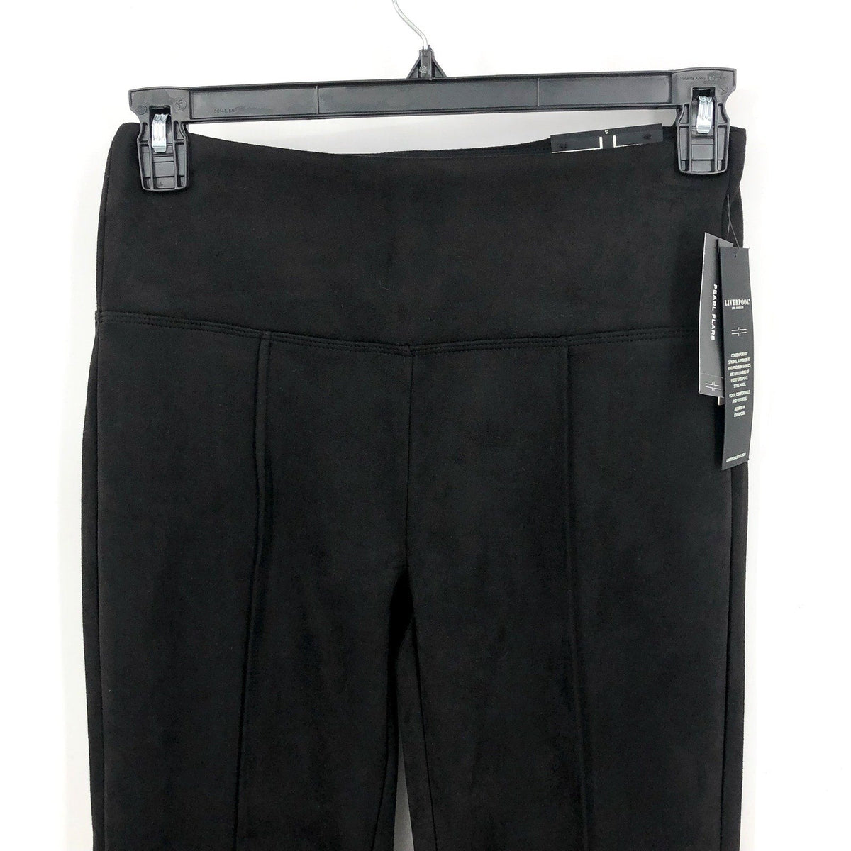 LIVERPOOL Women's Pearl Pull-On Faux Suede Flare Pants Small Black Stretch NWT