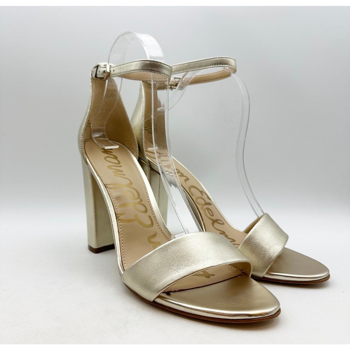 SAM EDELMAN Women's Yaro Dress Sandals Size 10.5 Gold Leather Blocked Heel NWOB