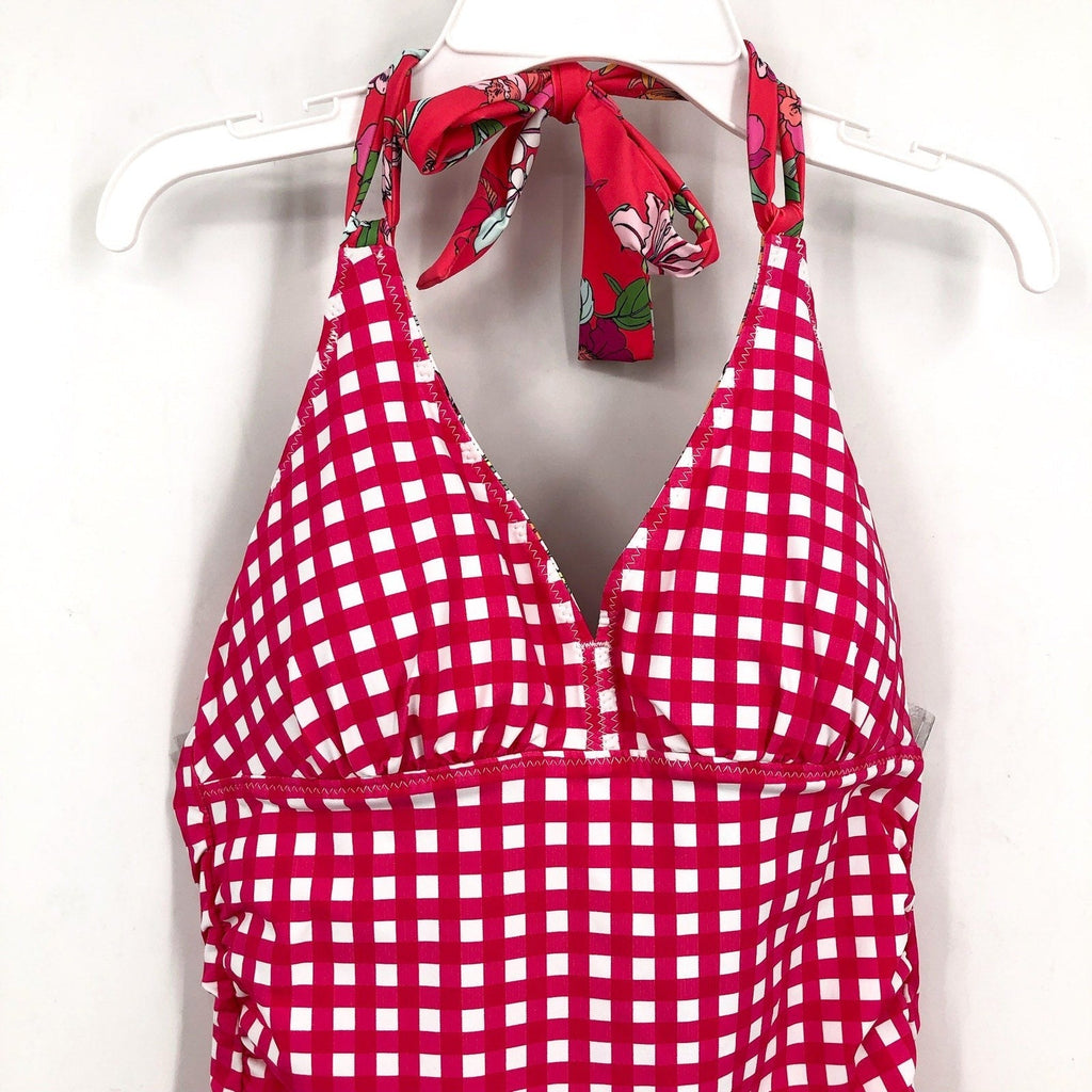 TOMMY BAHAMA Summer Floral Reversible Tankini Top Small Pink Gingham NWT
