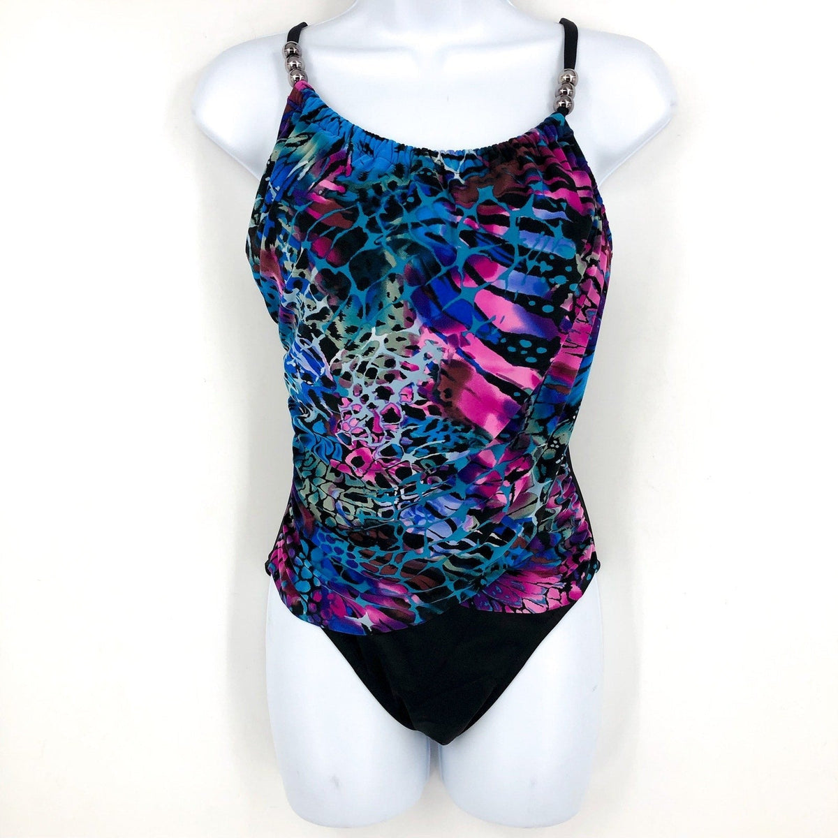 MAGICSUIT Lisa One Piece Swimsuit Size 8 Blue Black Social Butterfly NWT