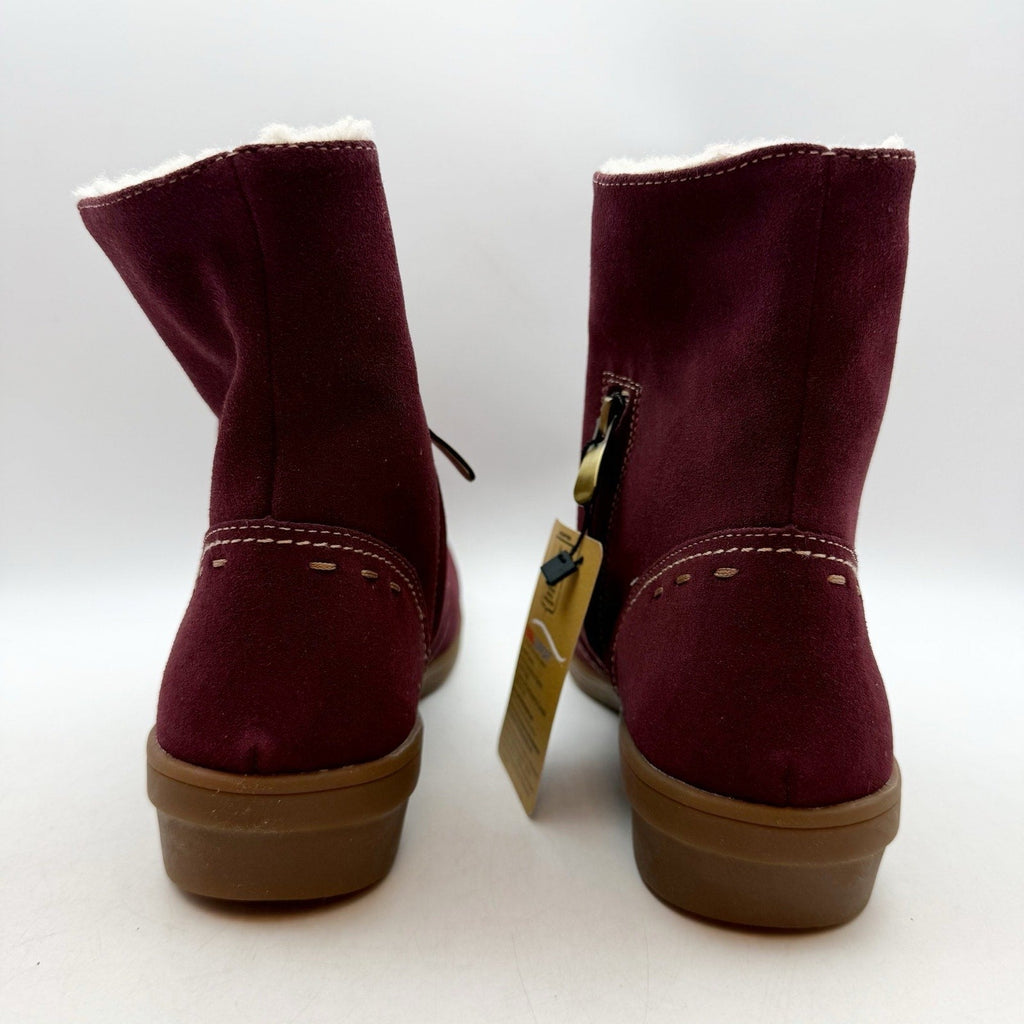 Spenco Womens Sun Valley Ankle Boots Size 6.5 Red Burgundy Suede Sherpa Line NIB