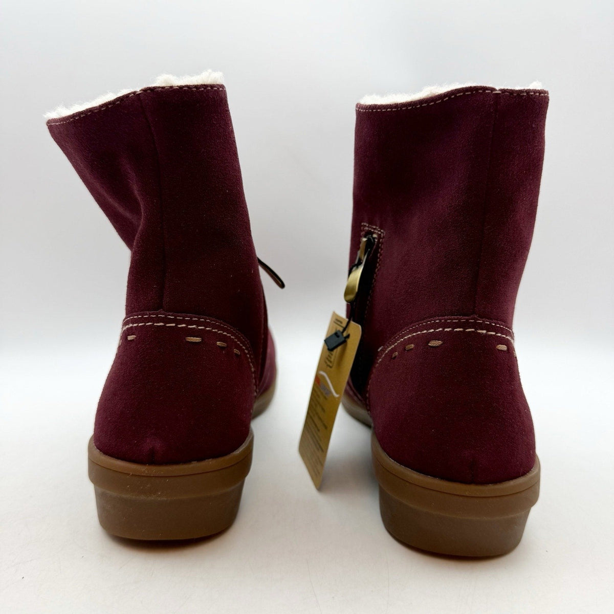 Spenco Womens Sun Valley Ankle Boots Size 6.5 Red Burgundy Suede Sherpa Line NIB