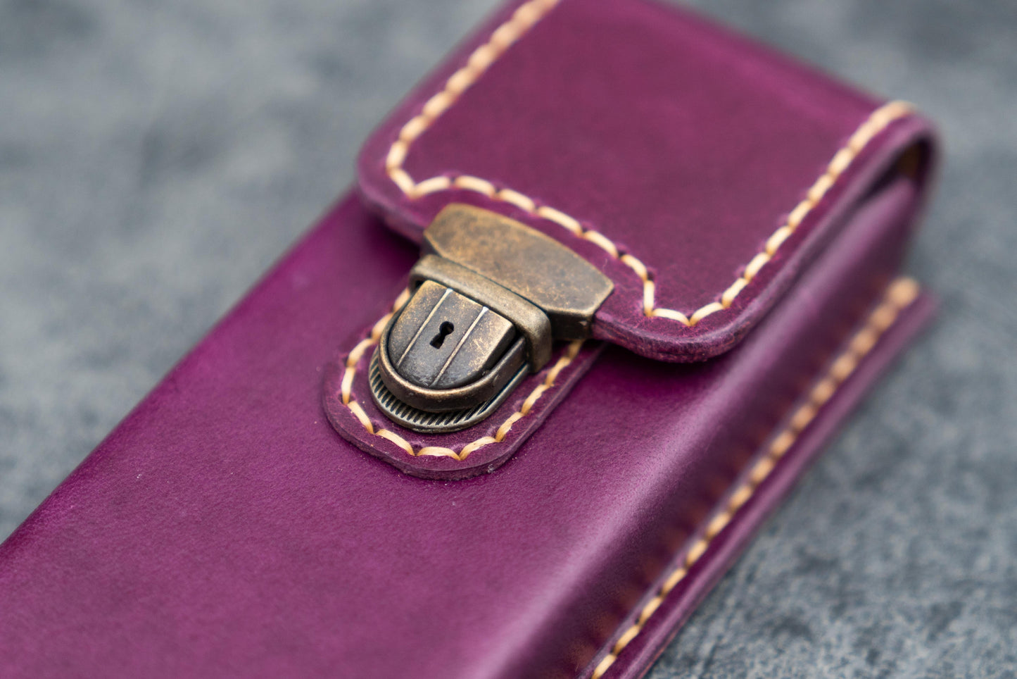 The Old School - Leather Molded Pen Case for 3 Pens - Purple