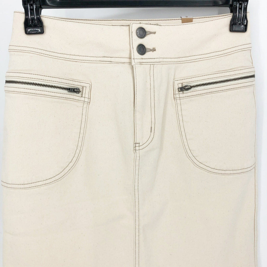 PRANA Womens Broadway Denim Skirt Size 8 Natural Cream Knee Length Stretch NWT